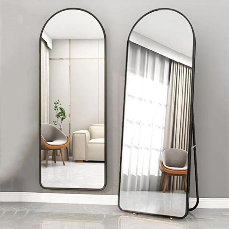 مرآة كاملة الطول 50x160سم ، مع حامل مقوس، مرآة أرضية، مرآة حائط، معلقة/مائلة | أسود