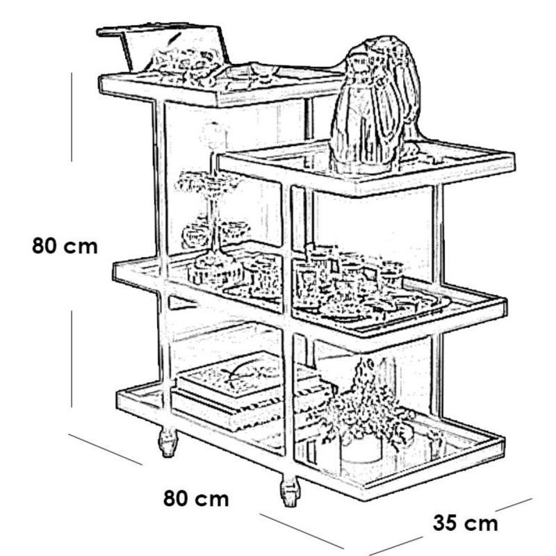 عربة تقديم حديد وزجاج شفاف أسود - 80×35×80