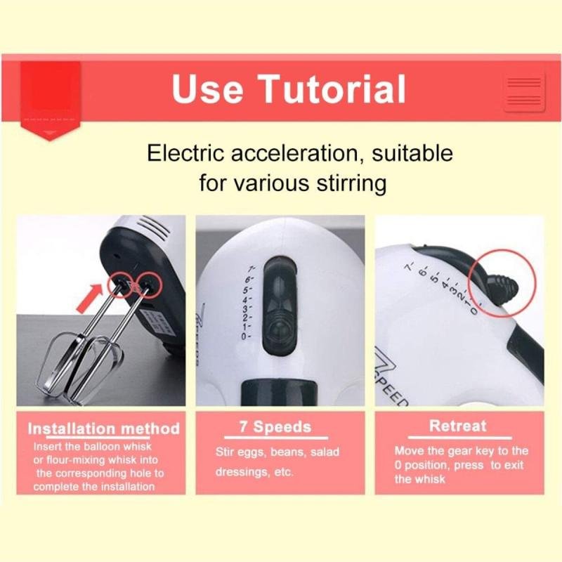 خلاط يدوي كهربائي بقوة 150 وات وخفاقة بيض و7 سرعات وخلط سهل مع خفاقة من الفولاذ المقاوم للصدأ