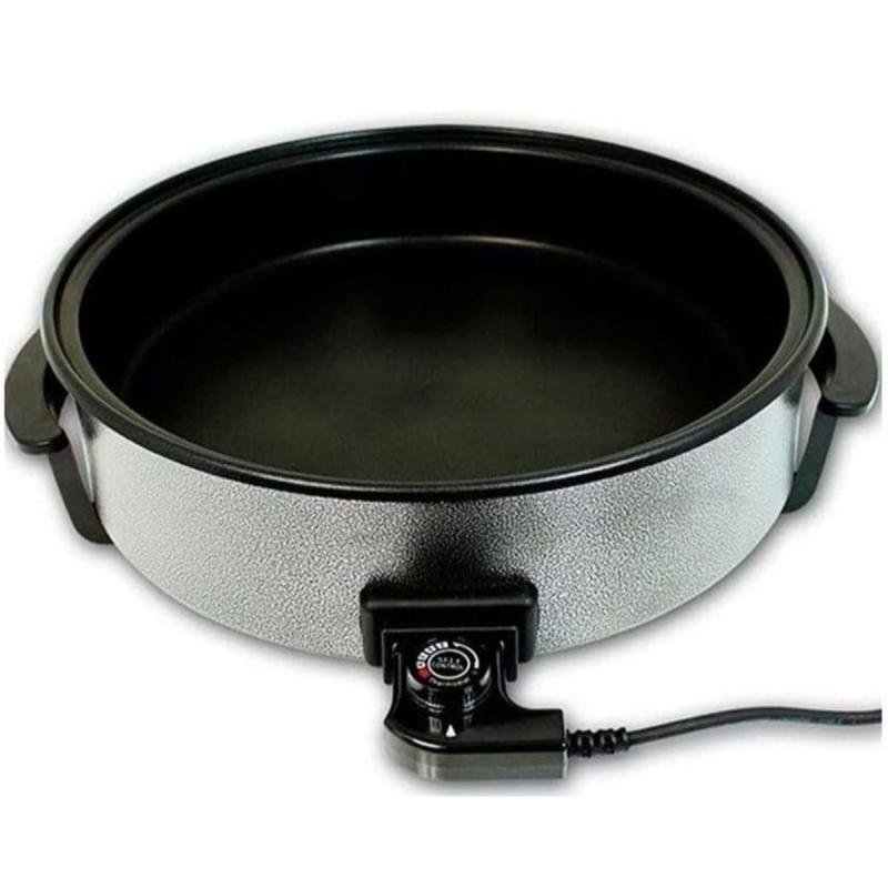 مقلاة كهربائية (36 سم) 1500 واط مع غطاء زجاجي للبيتزا والأومليت والناتشوز والتورتيلا والفطائر