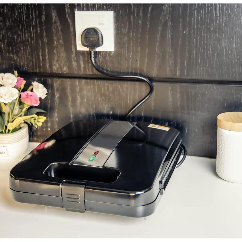 شواية بانيني كهربائية بسعة 4 شرائح بقوة 1400 واط | صانعة ساندويتشات الإفطار | ألواح ساخنة غير لاصقة على الوجهين