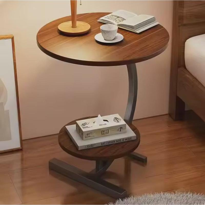 طاولة جانبية منزلية حديثة ذات طبقتين باللون الأبيض