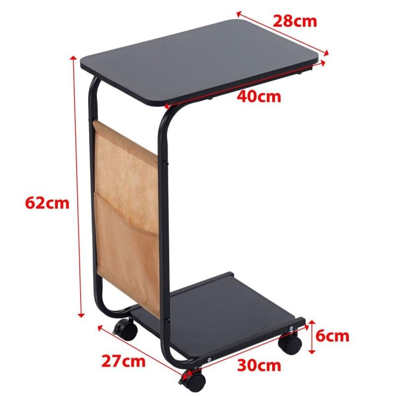 طاولة جانبية للسرير متعددة الأغراض/طاولة دراسة/طاولة كمبيوتر محمول/طاولة قهوة مع عجلات - أسود