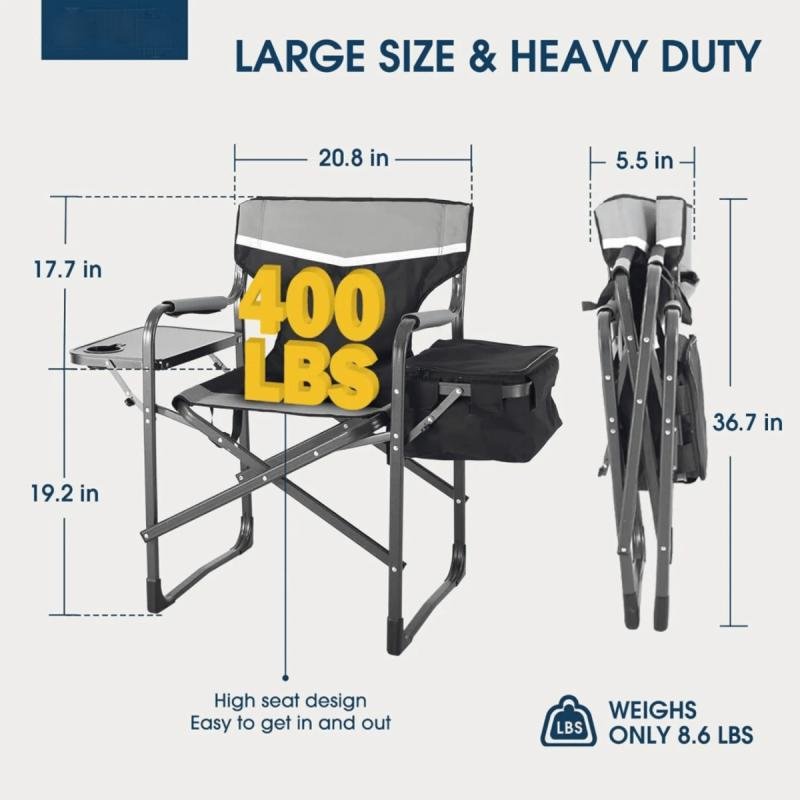 كرسي مع طاولة جانبية وحقيبة تبريد للاستخدام الخارجي