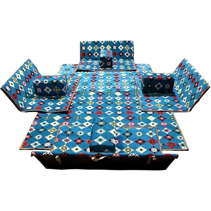 طقم جلسات أرضية للحوش والرحلات البرية تتسع 8 أشخاص – قماش سوري