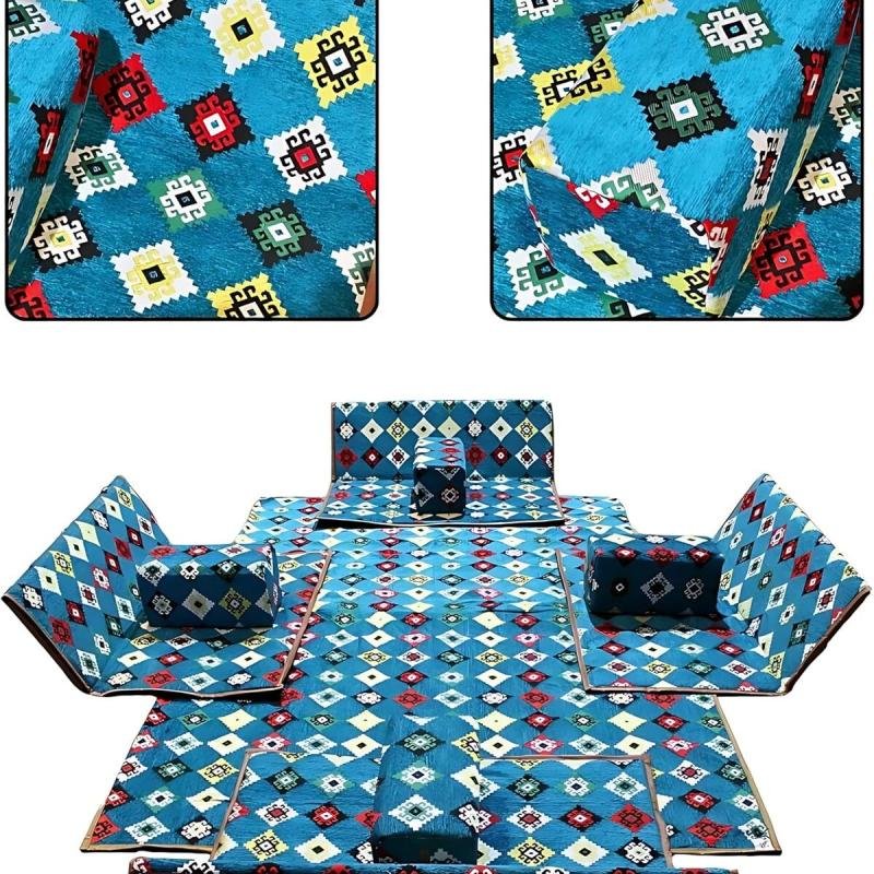 طقم جلسات أرضية للحوش والرحلات البرية تتسع 8 أشخاص – قماش سوري