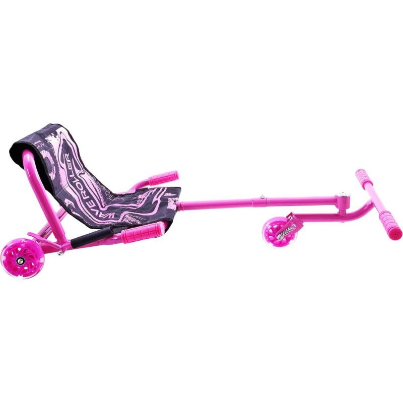 لعبة ركوب ثلاثية العجلات ويف رولر باللون الأسود/الوردي مع مقعد مريح للأطفال