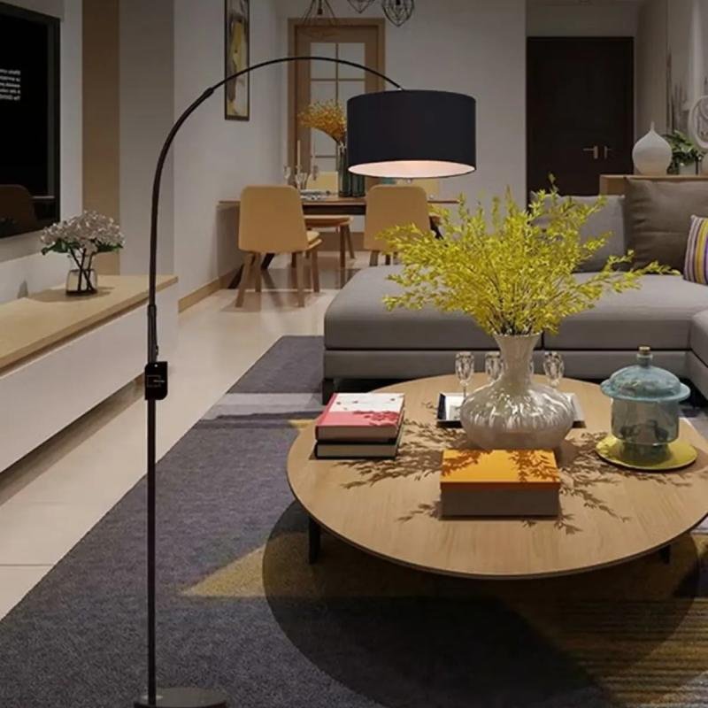 مصباح أرضي لحامل LED بقوس عتيق مع جهاز تحكم عن بعد للضوء الدافئ