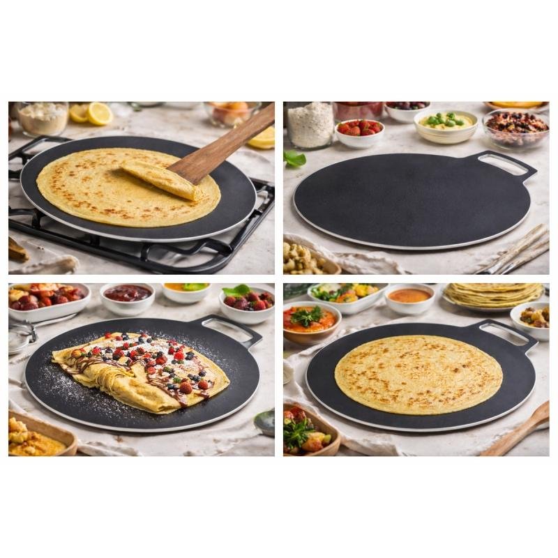 مقلاة مسطحة غير لاصقة من الألومنيوم، 30 سم، أسود/بني (210/30) فطيرة مسطحة تاوا بان كيك دوسا تشاباتي